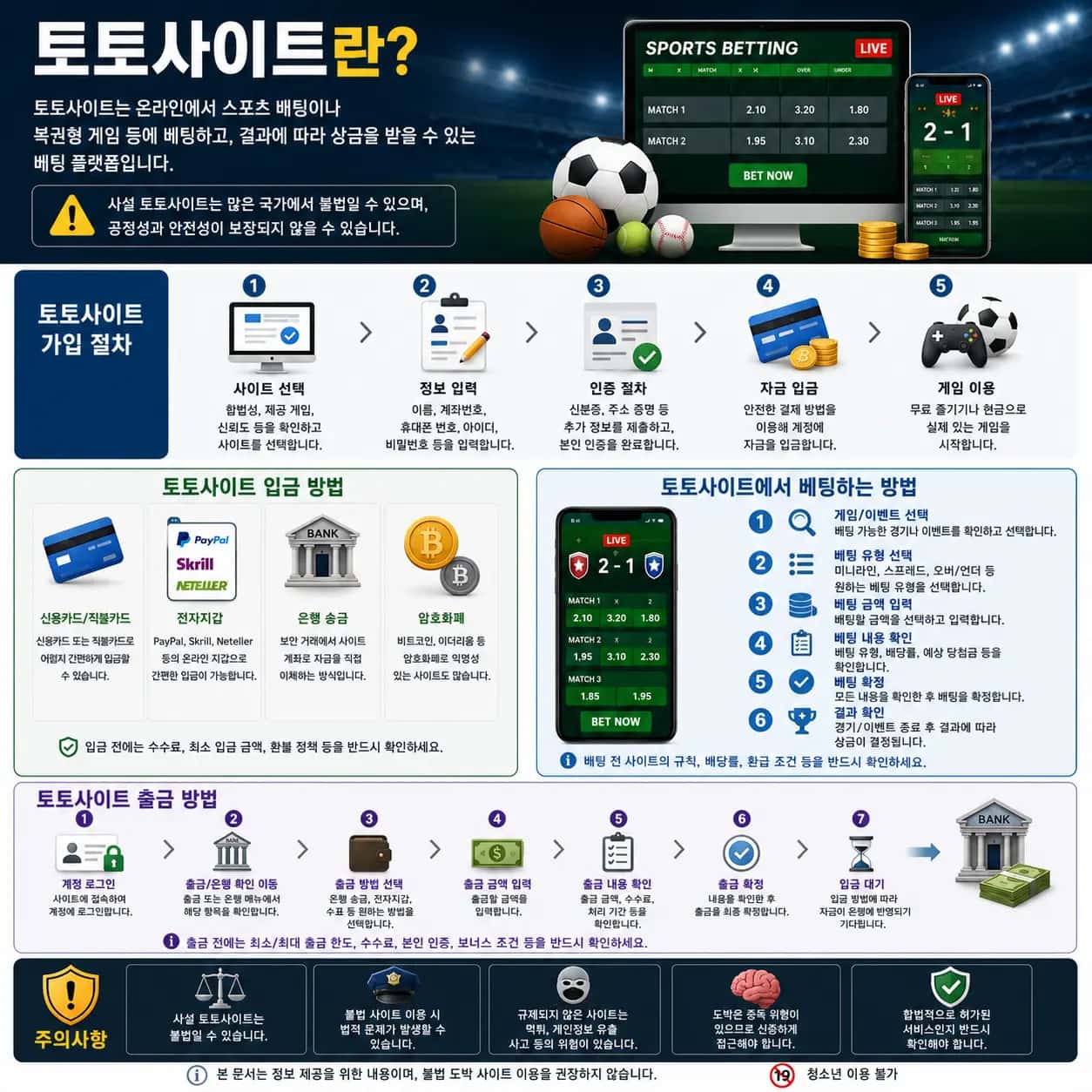 토토사이트 이용 방법과 가입·입금·출금 절차 안내 토토사이트 가입, 입금, 베팅, 출금 절차와 이용 주의사항 안내